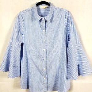 Women's Stripped Button dow Blouse with Multi Layered Sleeves